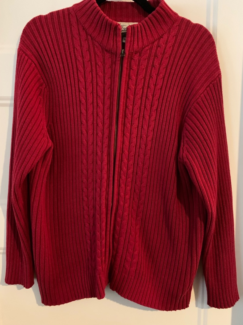 Tradition Country Collection 100% cotton Red Cable Knit Zip-Front Cardigan